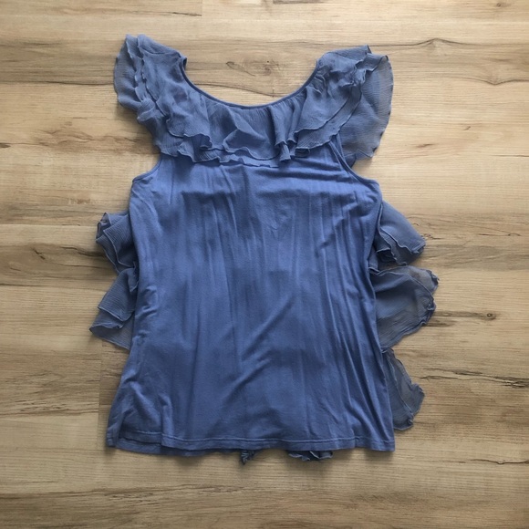 Vintage 100% Silk Blue Ruffled Tank Top - Picture 9 of 9